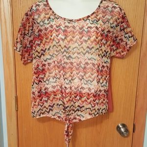Chevron chiffon/covered back shirt